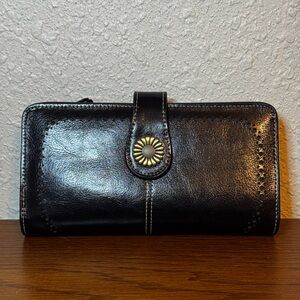 SENDEFN Black Leather Wallet Large Capacity RFID